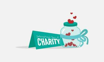 internationell dag av välgörenhet hälsningar med illustration av donera med kärlek vektor