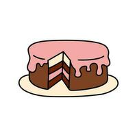 Geburtstag Kuchen Gekritzel isoliert. Vektor süß Hand gezeichnet Urlaub Kuchen. Illustration von bunt Gliederung Schnitt Kuchen mit Sahne