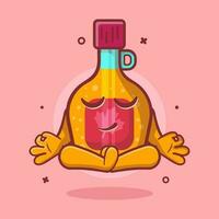 Ruhe Ahorn Sirup Flasche Charakter Maskottchen mit Yoga Meditation Pose isoliert Karikatur im eben Stil Design vektor