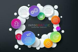 Infografik Geschäft Design Kreis Symbole bunt isoliert minimal Vorlage Vektor auf grau Hintergrund. Sie können benutzt zum Marketing Verfahren, Arbeitsablauf Präsentationen Layout, fließen Diagramm, drucken Anzeige.