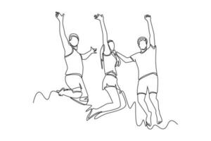 kontinuierlich einer Linie Zeichnung von glücklich Menschen Gruppe, Begrüßung und applaudieren Konzept. Gekritzel Vektor Illustration im einfach linear Stil.
