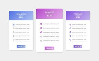 prenumeration planen paket erbjudande pris jämförelse tabell infographic design mall vektor