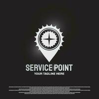 service punkt logotyp design med kugghjul och kompass begrepp. maskin teknik tecken. vektor teknologi ikon