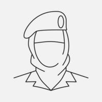 Saudi die Polizistin Linie Symbol. arabisch Frau mit geschlossen Gesicht. Militär- oder löten Person. Vektor Illustration