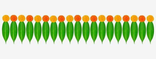 traditionell indisk ringblomma blomma krans med mango löv. dekoration för indisk hindu högtider eller bröllop eller puja festival, indisk festival blomma dekoration vektor
