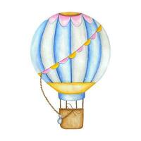 hand dragen vattenfärg illustration av luft ballong i blå, gul, rosa färger. idealisk för barns grafik, affischer, inbjudningar vektor