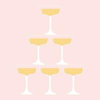en glas av champagne. vektor illustration. isolerat glas med bubblande champagne. champagne torn eller pyramid.