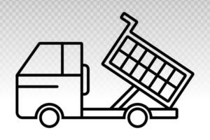 tippvagn lastbil eller dumpa lastbil - tung Utrustning linje konst ikon för appar eller webbplatser vektor