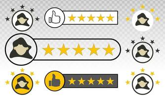 einstellen von Produkt Bewertung Symbole oder Kunde Bewertungen mit Gold Star Formen zum Apps und Websites vektor