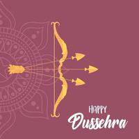 Happy Dussehra Festival, Goldbogen mit Pfeilen hinduistische Feier vektor