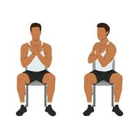 Mann tun sitzend Gesäß und Lendenwirbelsäule Drehung oder Stuhl Twist Übung. vektor