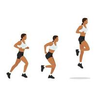 kvinna håller på med enda eller ett ben humle eller hoppar träning. humle eller hoppande träning. vektor