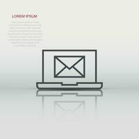 bärbar dator med e-post ikon i platt stil. post underrättelse vektor illustration på vit isolerat bakgrund. kuvert med meddelande företag begrepp.