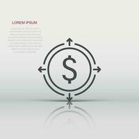 Geldeinnahmen-Symbol im flachen Stil. Dollar-Münzen-Vektor-Illustration auf weißem Hintergrund isoliert. Finanzstruktur Geschäftskonzept. vektor