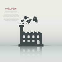 fabrik ekologi ikon i platt stil. eco växt vektor illustration på vit isolerat bakgrund. natur industri företag begrepp.
