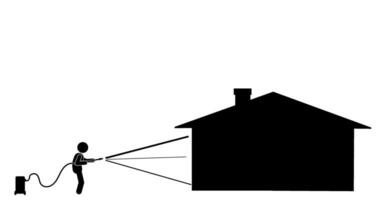 Illustration und Symbol Stock Figur, Strichmännchen, Piktogramm. Reinigung das Haus, Waschen das Hausputz das Dach vektor