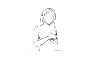 ein Frau halten einer Seite von ihr Brust vektor
