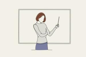 Färg illustration av en kvinna lärare förklara de lektion vektor