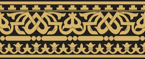 Vektor Gold und schwarz nahtlos klassisch byzantinisch Ornament. endlos Grenze, uralt Griechenland, östlichen römisch Reich rahmen. Dekoration von das Russisch orthodox Kirche.