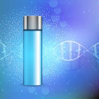 Leere kosmetische Flasche auf DNA stränge Hintergrund vektor