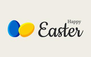 Lycklig påsk. eleganta hälsning horisontell kort med en gul och blå ägg på en grå bakgrund. vektor. vektor