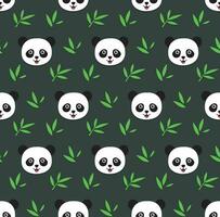 panda Björn och bambu leaveson mörk grön bakgrund. söt djur- barn sömlös mönster design för omslag papper, tyg och textil. vektor