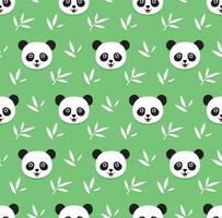 tecknad serie mönster av pandor och bambu löv i vit på pastell grön bakgrund vektor