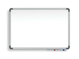 realistisch Büro Tafel. leeren Whiteboard mit Marker auf ein Weiß Hintergrund. vektor