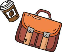 handväska och kopp av kaffe tecknad serie färgad ClipArt vektor