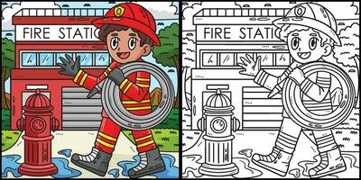 arbetskraft dag brandman med slang färg illustration vektor