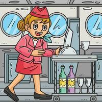 Arbeit Tag Stewardess mit ein Essen Wagen farbig vektor