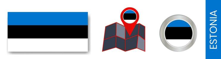 samling av estniska nationell flaggor isolerat i officiell färger och ikon Karta estland stift med Land flaggor. vektor