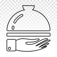 Gastronomie Bedienung Linie Kunst Symbol mit Bedienung Hand halten Essen Glocke Portion Teller vektor
