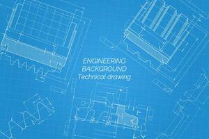 mechanisch Ingenieurwesen Zeichnungen auf Blau Hintergrund. Schneiden Werkzeug, Mahlen Cutter. technisch Design. Abdeckung. Entwurf. Vektor Illustration.