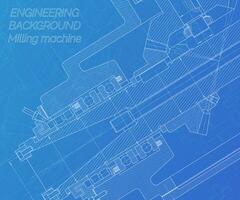 mechanisch Ingenieurwesen Zeichnungen auf Blau Hintergrund. Mahlen Maschine Spindel. technisch Design. Abdeckung. Entwurf. Vektor Illustration.