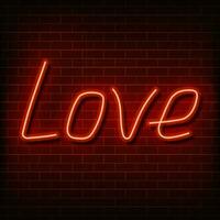 Neon- Wort Liebe. ein hell rot Zeichen auf ein Backstein Mauer. Element von Design zum ein glücklich Valentinstag s Tag. Vektor Illustration