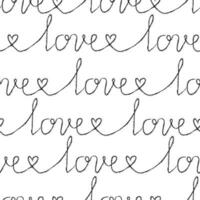 nahtlos Muster mit abstrakt Liebe Text und Herzen im einer Linie vektor
