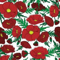 blommor sömlös mönster. röd vallmo på vit bakgrund. blommig skriva ut för textil, tapeter, tyg och omslag papper. vektor