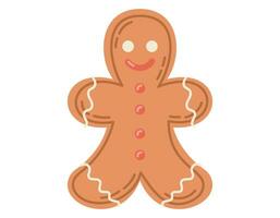 eben Lebkuchen Mann Plätzchen mit Glasur. Vektor Karikatur isoliert Weihnachten Süss Keks.