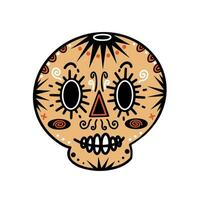 komisch Zucker Schädel Vektor Symbol. festlich Maske von ein gruselig gespenstisch Mexikaner Mann isoliert auf Weiß. skizzieren zum das Tag von das tot, dia de Muertos. eben Karikatur Clip Art, Kopf Knochen. zum Poster, drucken, Netz