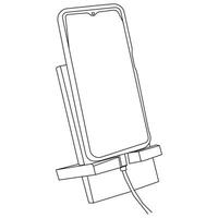 einfach Handy, Mobiltelefon Telefon Halter Illustrationen.Telefon Stand Vektor Design und Linie Kunst. Telefon Stand Symbol Vektor Gliederung Illustration. Vektor Telefon Stand mit Weiß Hintergrund.Schreibtisch Zelle Telefon Stand Halter.