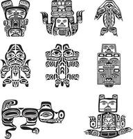 vektor uppsättning av svartvit indisk symboler. nationell prydnad av inföding amerikaner, azteker, maja, inkaor.