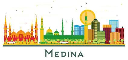 medina saudi arabien stad horisont med Färg byggnader isolerat på vit. medina stadsbild med landmärken. vektor