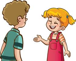 zwei süß Kinder reden Karikatur Vektor