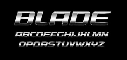 Klinge Buchstaben gesetzt. polierte Metallstruktur, Chrom und silbernes Farbalphabet. fette Kursivschrift, starker und schneller Stil, ideal für Sport und Automobil. Vektortypografie vektor