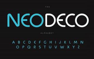 nouveau deco alfabetet. neo deco elegans typsnitt, typ för modern futuristisk logotyp, rubrik, monogram, kreativa bokstäver och typografi. minimal stil sans rundade bokstäver, typografisk design vektor