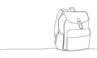 Rucksack einer Linie kontinuierlich. Linie Kunst Konzept Schulranzen Banner. Gliederung Vektor Illustration.