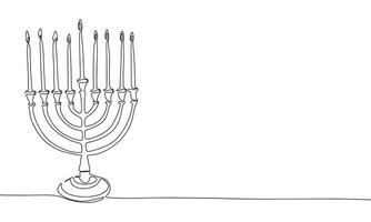 ett linje kontinuerlig menorah. linje konst av hanukkah begrepp baner. översikt vektor illustration.