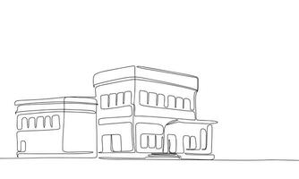 silhuett av modern hus. ett linje kontinuerlig begrepp baner med modern byggnad. översikt, linje konst, vektor illustration.