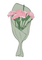 Bündel von Rosa Hand gezeichnet Nelke im Kunst Papier. Vektor Blumen- Illustration. botanisch Gliederung Komposition. isoliert Bündel von Blumen auf Weiß Hintergrund oder Gruß Karte, Einladung, Banner.